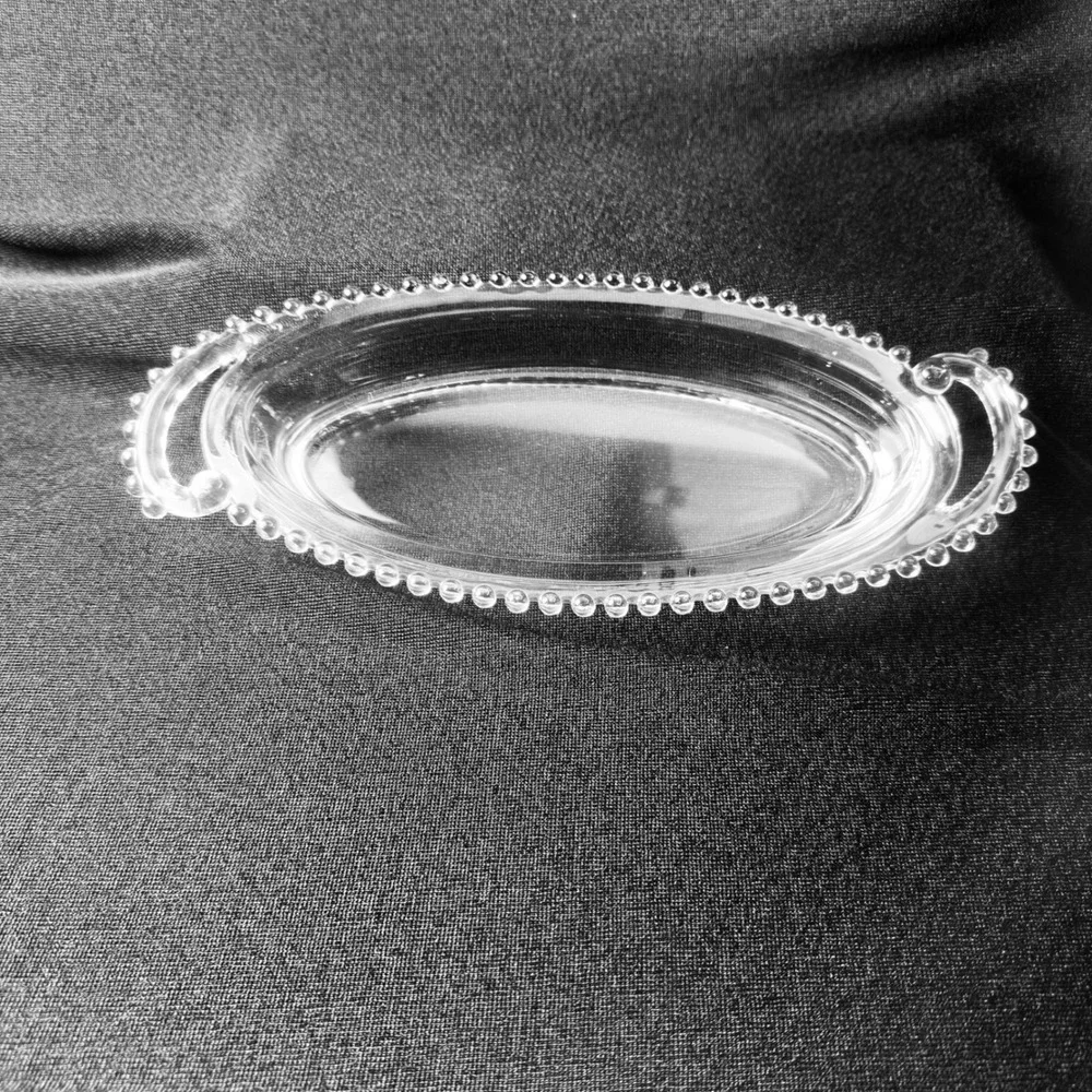Imperial Candlewick Large Oval Celery Dish Handled Beaded Edge Glass Tray 13.5in